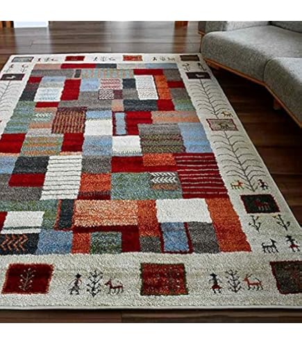 Amazon | ラグ 北欧 ギャッベ柄 200x200cm 約 2畳 正方形 ウィルトン